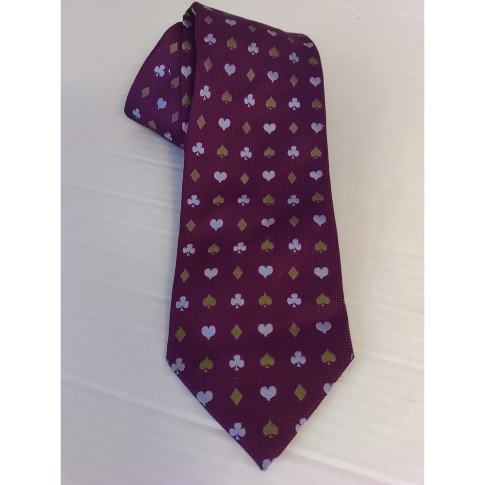 Ben Sherman Burgundy Multi Color Suit Card Theme Hand Made Silk 63" Long Tie